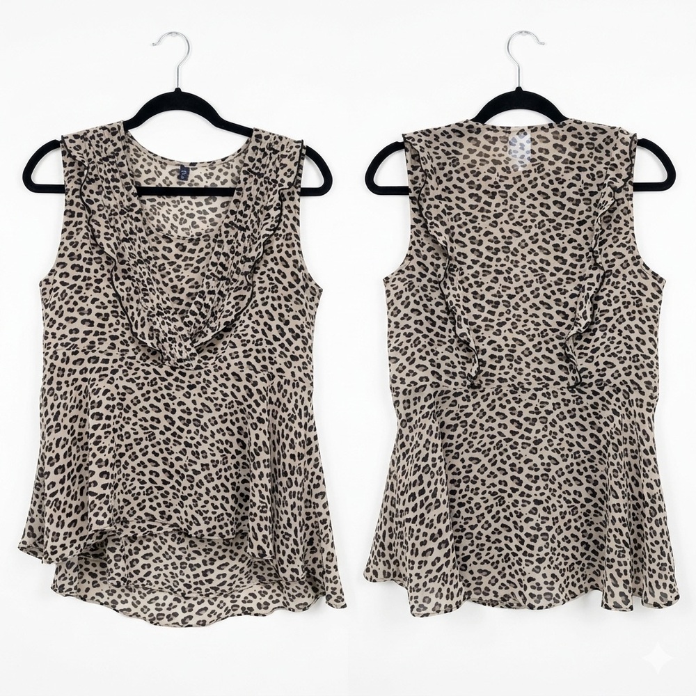 Cabi Leopard Print Ruffle Chiffon Tank Top - Size Small